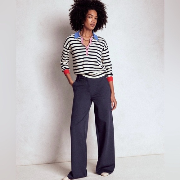 Boden Belgravia Ponte Wide Leg Pants Trousers Office Career Navy Size 14 Long - Picture 7 of 11